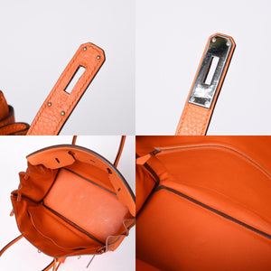 Mint condition HERMES Birkin 40 handbag ◻R stamp, Togo leather, orange, silver hardware, 2014, pre-owned, item number 4a001462