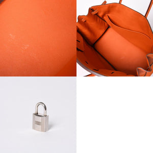 Mint condition HERMES Birkin 40 handbag ◻R stamp, Togo leather, orange, silver hardware, 2014, pre-owned, item number 4a001462