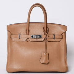 HERMES Handbag □L Engraved Birkin 25 Vaux Swift Natural Silver Hardware Good Condition Used 4a001463