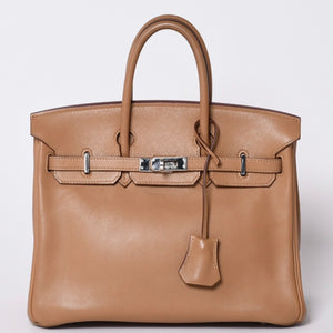 HERMES Handbag □L Engraved Birkin 25 Vaux Swift Natural Silver Hardware Good Condition Used 4a001463