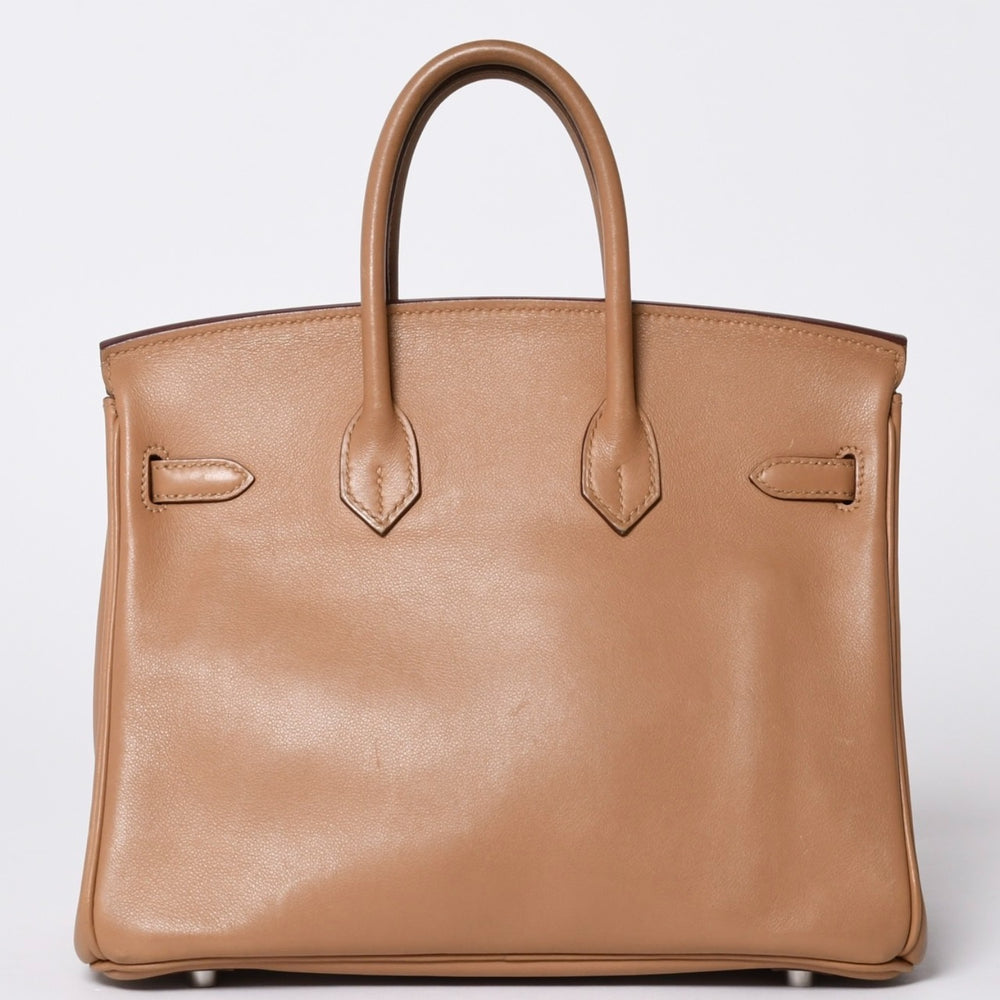 HERMES エルメス ハンドバッグ □L刻印 バーキン25 ヴォースイフト ナチュラル シルバー金具 美品 中古 4a001463