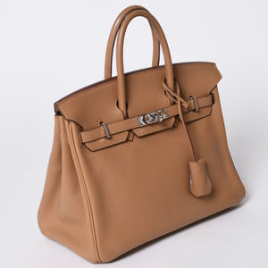 HERMES Handbag □L Engraved Birkin 25 Vaux Swift Natural Silver Hardware Good Condition Used 4a001463