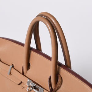 HERMES Handbag □L Engraved Birkin 25 Vaux Swift Natural Silver Hardware Good Condition Used 4a001463