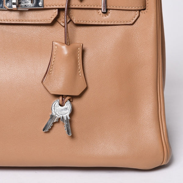 HERMES Handbag □L Engraved Birkin 25 Vaux Swift Natural Silver Hardware Good Condition Used 4a001463