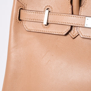 HERMES Handbag □L Engraved Birkin 25 Vaux Swift Natural Silver Hardware Good Condition Used 4a001463
