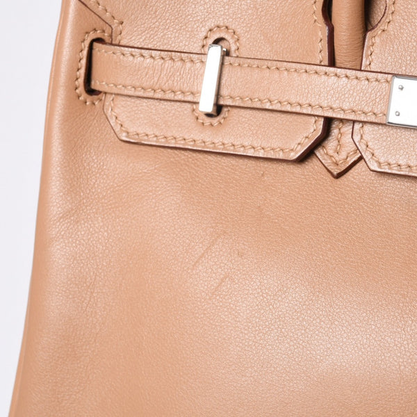 HERMES Handbag □L Engraved Birkin 25 Vaux Swift Natural Silver Hardware Good Condition Used 4a001463