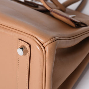 HERMES Handbag □L Engraved Birkin 25 Vaux Swift Natural Silver Hardware Good Condition Used 4a001463