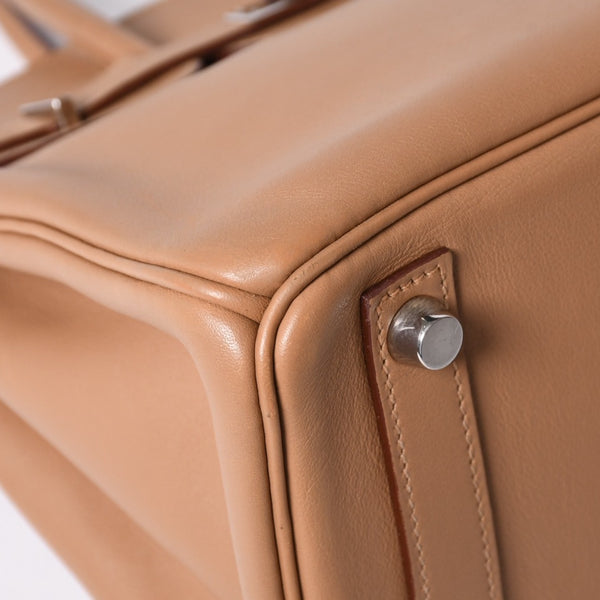 HERMES Handbag □L Engraved Birkin 25 Vaux Swift Natural Silver Hardware Good Condition Used 4a001463