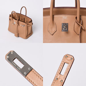 HERMES Handbag □L Engraved Birkin 25 Vaux Swift Natural Silver Hardware Good Condition Used 4a001463