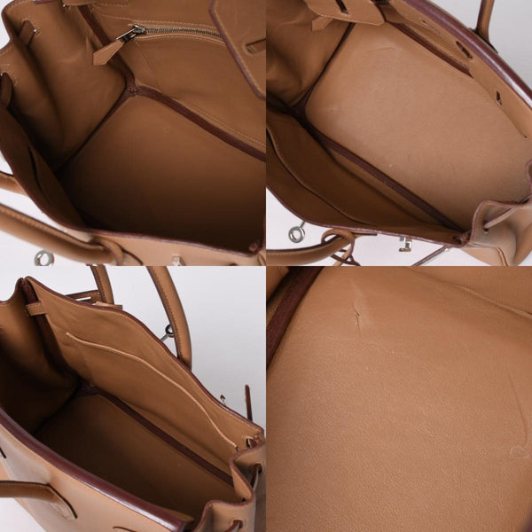 HERMES Handbag □L Engraved Birkin 25 Vaux Swift Natural Silver Hardware Good Condition Used 4a001463