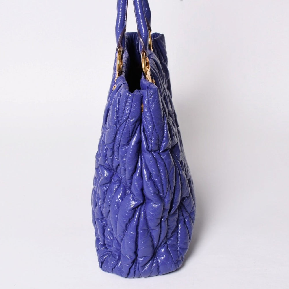 MIUMIU Tote Bag Matelasse Patent Leather Enamel Quilted Purple Gold Hardware Good Condition Used 4a001643