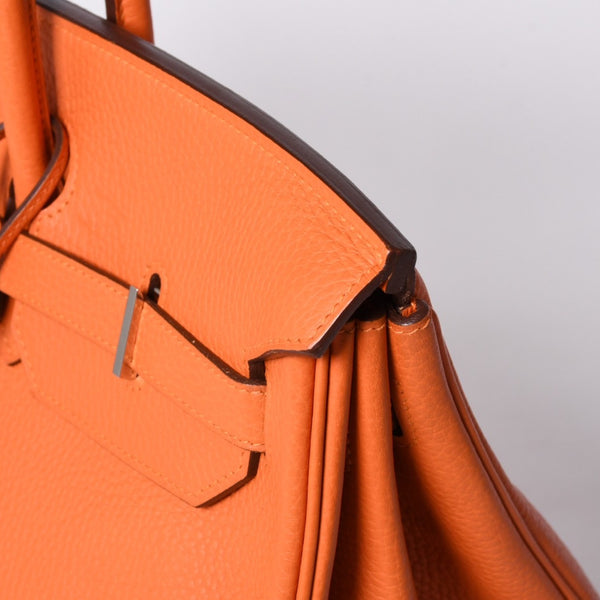 Mint condition HERMES Birkin 40 handbag ◻R stamp, Togo leather, orange, silver hardware, 2014, pre-owned, item number 4a001462