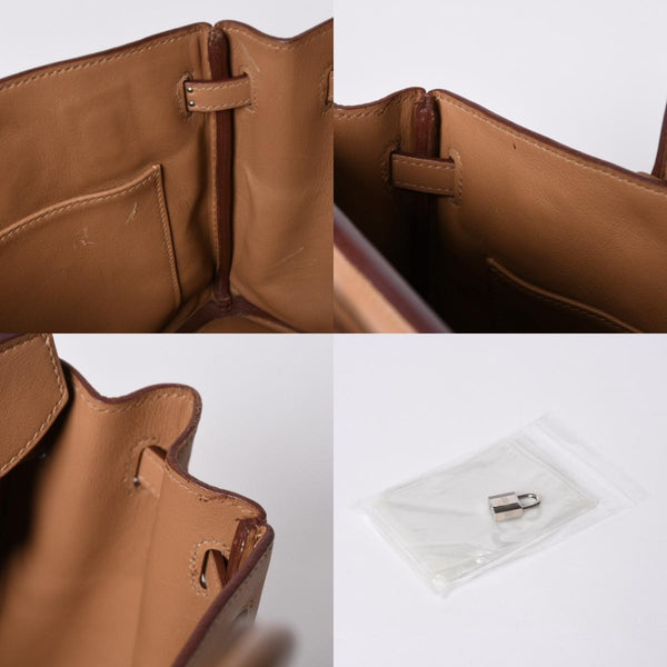 HERMES Handbag □L Engraved Birkin 25 Vaux Swift Natural Silver Hardware Good Condition Used 4a001463