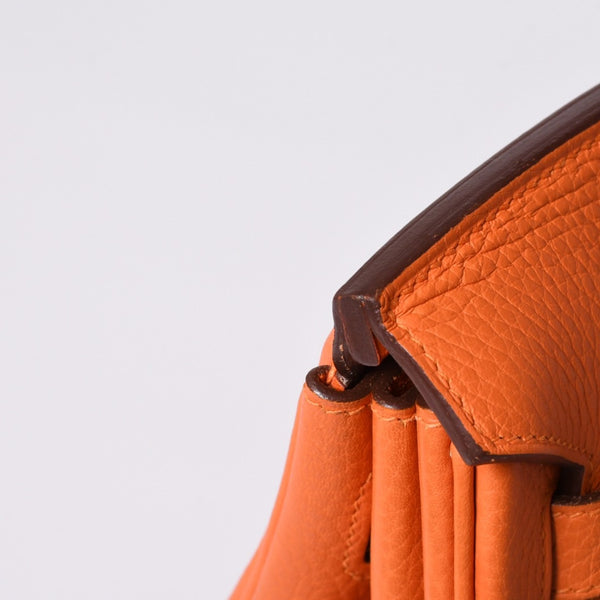 Mint condition HERMES Birkin 40 handbag ◻R stamp, Togo leather, orange, silver hardware, 2014, pre-owned, item number 4a001462