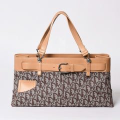 Very Good Condition Christian Dior Trotter Handbag Brown Canvas Leather Silver Hardware Used 4a001599