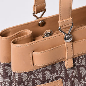 Very Good Condition Christian Dior Trotter Handbag Brown Canvas Leather Silver Hardware Used 4a001599