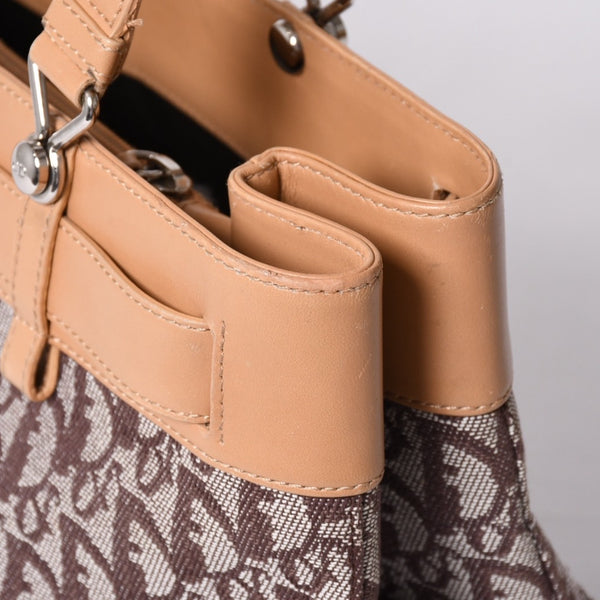 Very Good Condition Christian Dior Trotter Handbag Brown Canvas Leather Silver Hardware Used 4a001599
