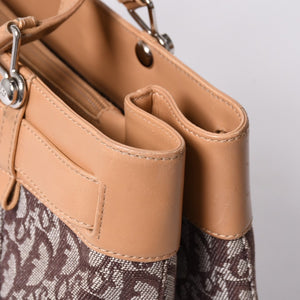 Very Good Condition Christian Dior Trotter Handbag Brown Canvas Leather Silver Hardware Used 4a001599