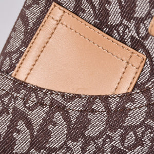 Very Good Condition Christian Dior Trotter Handbag Brown Canvas Leather Silver Hardware Used 4a001599