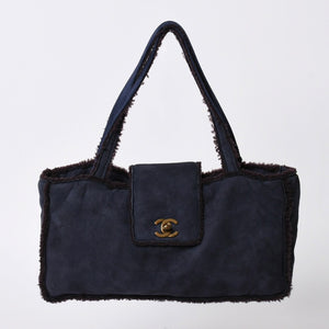 極美品 CHANEL シャネル ムートン シアリング ワンショルダーバッグ 5番台 ココマーク ヌバック アンティークゴールド金具 中古 4a001676