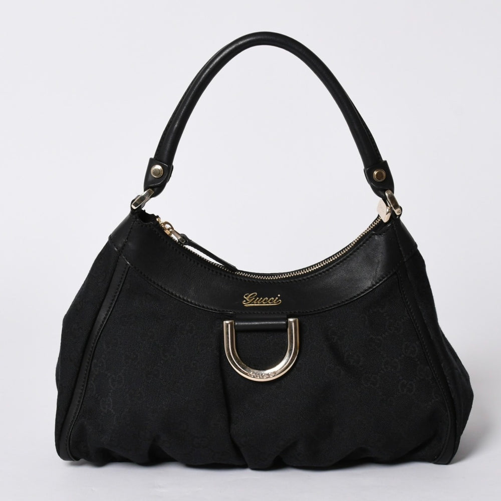 極美品 GUCCI グッチ アビー GGキャンバス ショルダーバッグ 190525 ワンショルダー セミショルダー 肩掛け レザー ブラック 中古 4a001662