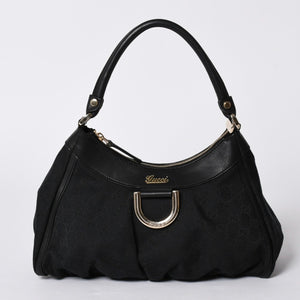 極美品 GUCCI グッチ アビー GGキャンバス ショルダーバッグ 190525 ワンショルダー セミショルダー 肩掛け レザー ブラック 中古 4a001662