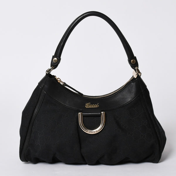 極美品 GUCCI グッチ アビー GGキャンバス ショルダーバッグ 190525 ワンショルダー セミショルダー 肩掛け レザー ブラック 中古 4a001662