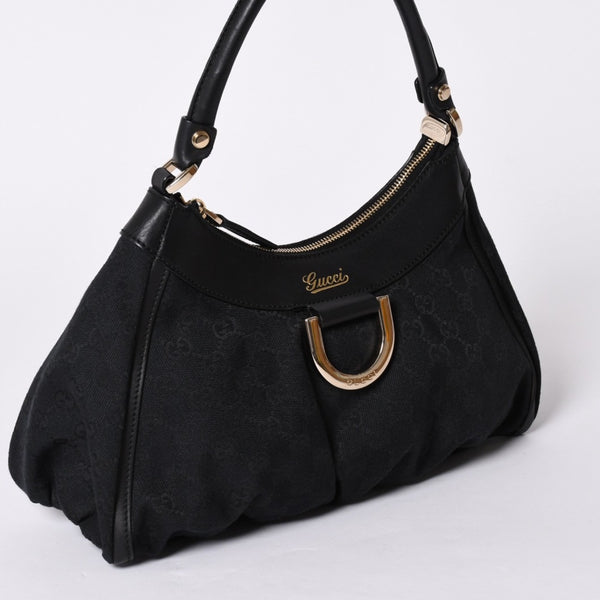 極美品 GUCCI グッチ アビー GGキャンバス ショルダーバッグ 190525 ワンショルダー セミショルダー 肩掛け レザー ブラック 中古 4a001662
