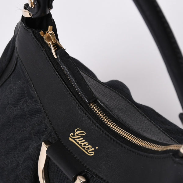 極美品 GUCCI グッチ アビー GGキャンバス ショルダーバッグ 190525 ワンショルダー セミショルダー 肩掛け レザー ブラック 中古 4a001662