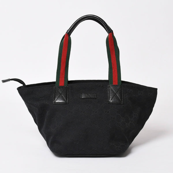 Very Good Condition GUCCI Gucci Sherry Line Hand Bag Handbag GG Canvas 131228 Black Black Used 4a001657