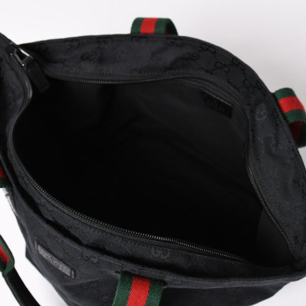 Very Good Condition GUCCI Gucci Sherry Line Hand Bag Handbag GG Canvas 131228 Black Black Used 4a001657