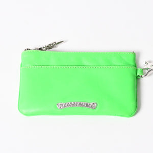 CHROME HEARTS クロムハーツ ジッパーチェンジパース ネオングリーン レザー シルバー925 ダガー スクロールラベル クロスパッチ 美品 中古 4a004011