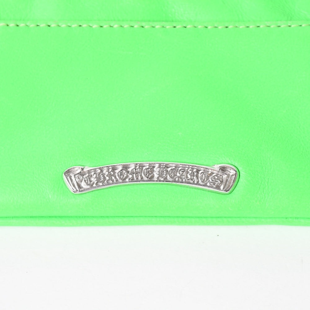 CHROME HEARTS クロムハーツ ジッパーチェンジパース ネオングリーン レザー シルバー925 ダガー スクロールラベル クロスパッチ 美品 中古 4a004011