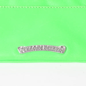 CHROME HEARTS クロムハーツ ジッパーチェンジパース ネオングリーン レザー シルバー925 ダガー スクロールラベル クロスパッチ 美品 中古 4a004011