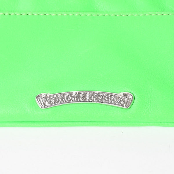 CHROME HEARTS クロムハーツ ジッパーチェンジパース ネオングリーン レザー シルバー925 ダガー スクロールラベル クロスパッチ 美品 中古 4a004011