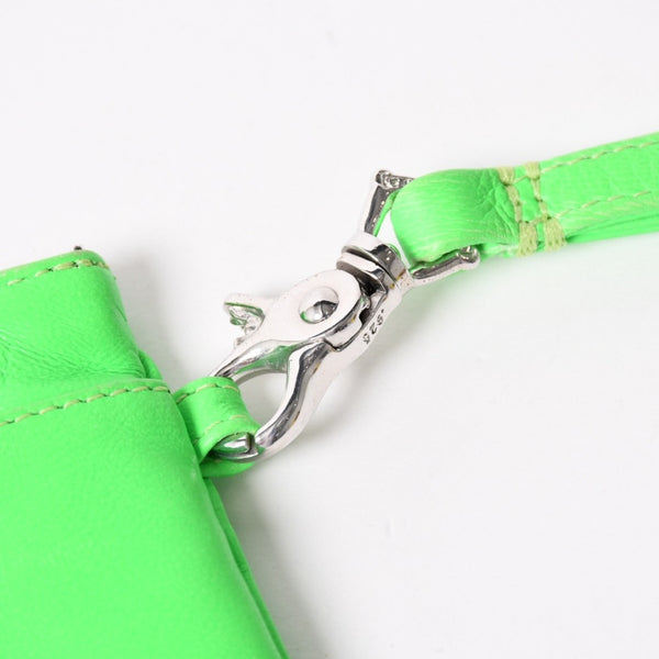 CHROME HEARTS クロムハーツ ジッパーチェンジパース ネオングリーン レザー シルバー925 ダガー スクロールラベル クロスパッチ 美品 中古 4a004011