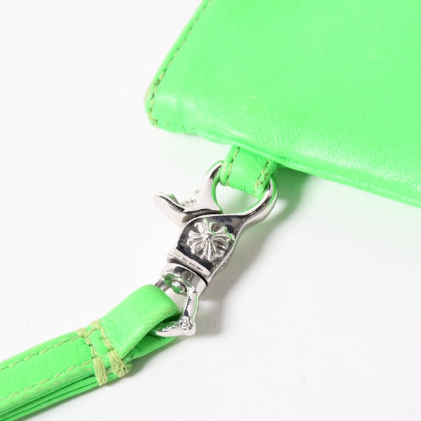 CHROME HEARTS クロムハーツ ジッパーチェンジパース ネオングリーン レザー シルバー925 ダガー スクロールラベル クロスパッチ 美品 中古 4a004011