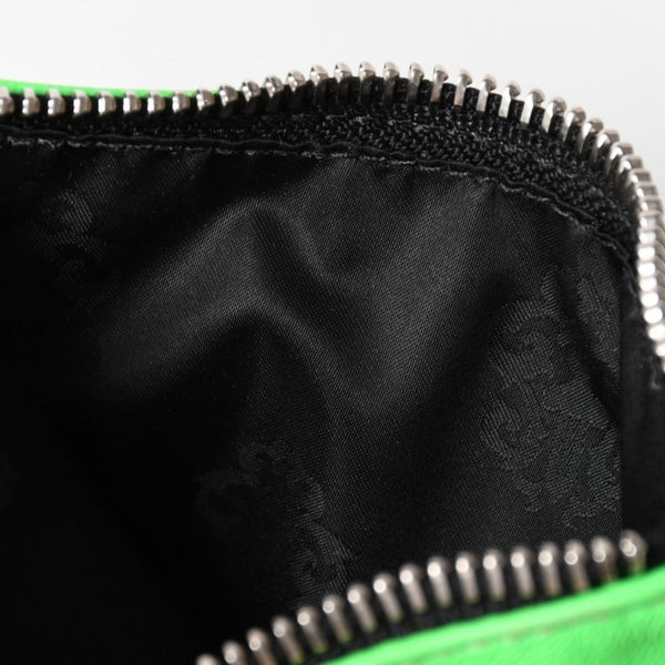 CHROME HEARTS クロムハーツ ジッパーチェンジパース ネオングリーン レザー シルバー925 ダガー スクロールラベル クロスパッチ 美品 中古 4a004011