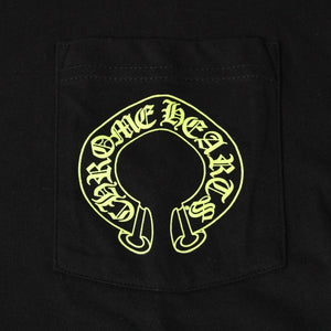 新品未使用 CHROME HEARTS クロムハーツ 長袖Tシャツ サイズL フローラルクロス ホースシュー ブラック ライムグリーン 新型 中古 4a004018