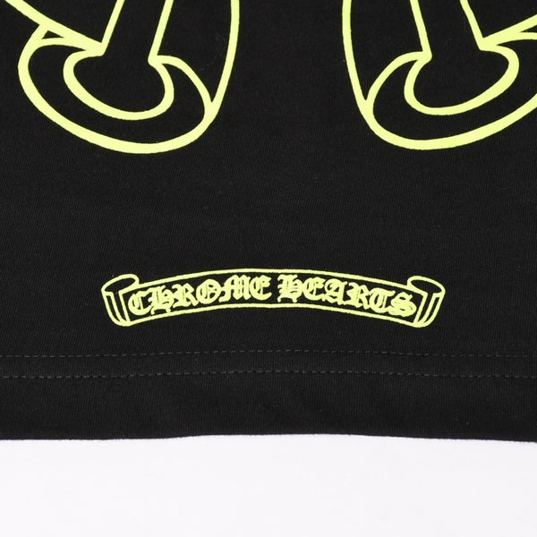 新品未使用 CHROME HEARTS クロムハーツ 長袖Tシャツ サイズL フローラルクロス ホースシュー ブラック ライムグリーン 新型 中古 4a004018