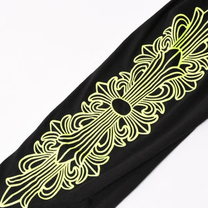 新品未使用 CHROME HEARTS クロムハーツ 長袖Tシャツ サイズL フローラルクロス ホースシュー ブラック ライムグリーン 新型 中古 4a004018