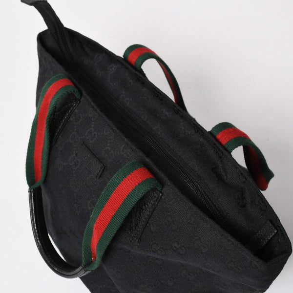Very Good Condition GUCCI Gucci Sherry Line Hand Bag Handbag GG Canvas 131228 Black Black Used 4a001657