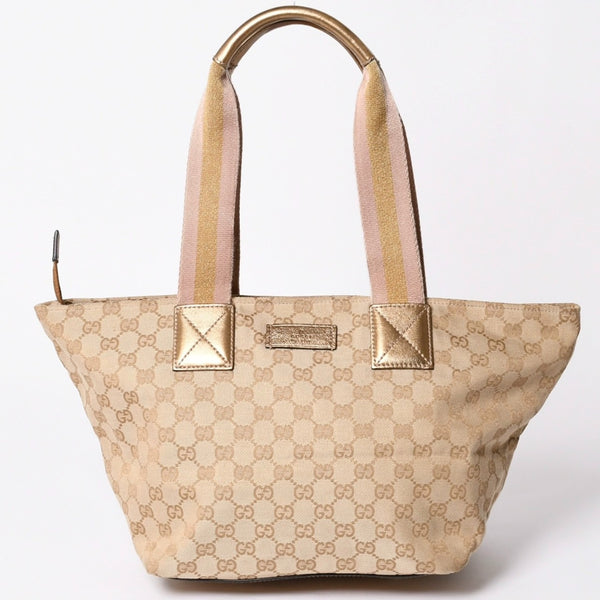 GUCCI Gucci Tote Bag gg Canvas 131230 Beige Gold Bronze Hardware Good Condition Used 4a001659