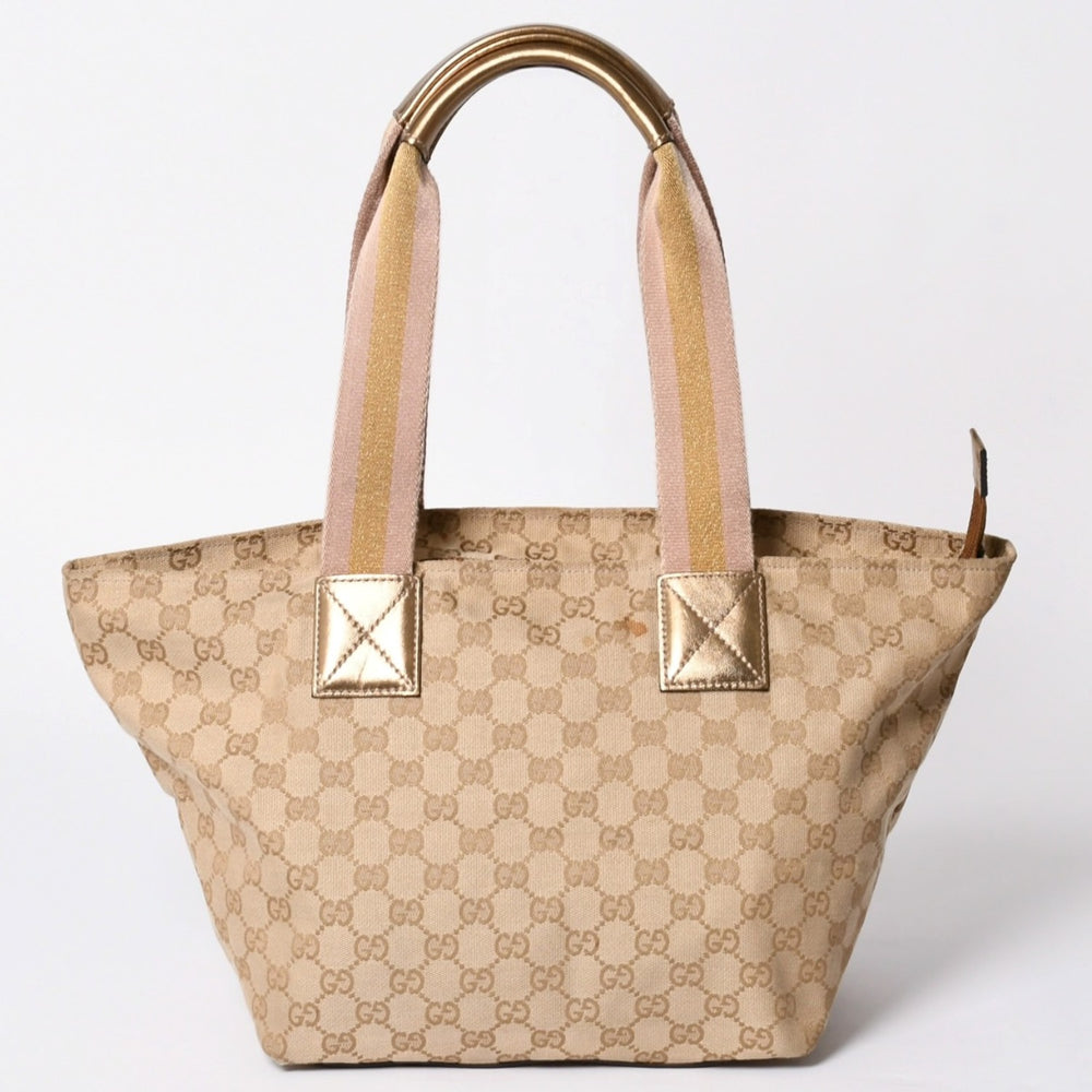 GUCCI グッチ トートバッグ Tote Bag ggキャンバス 131230 ベージュ ゴールド ブロンズ金具 美品 中古 4a001659