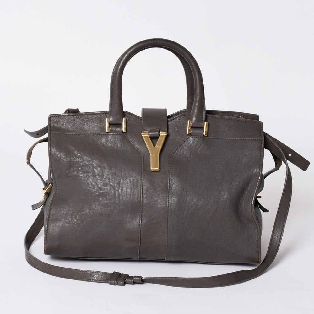 YVES SAINT LAURENT イヴ サンローラン カバスシック 2WAY ハンドバッグ ショルダーバッグ Yライン チャコールグレー ゴールド金具 美品 中古 4a001647