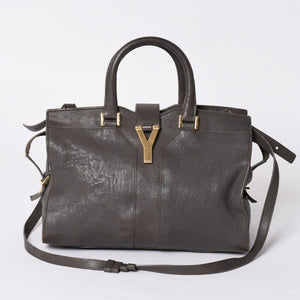 YVES SAINT LAURENT Yves Saint Laurent Cabas Chic 2WAY Handbag Shoulder Bag Y Line Charcoal Gray Gold Hardware Good Condition Used 4a001647