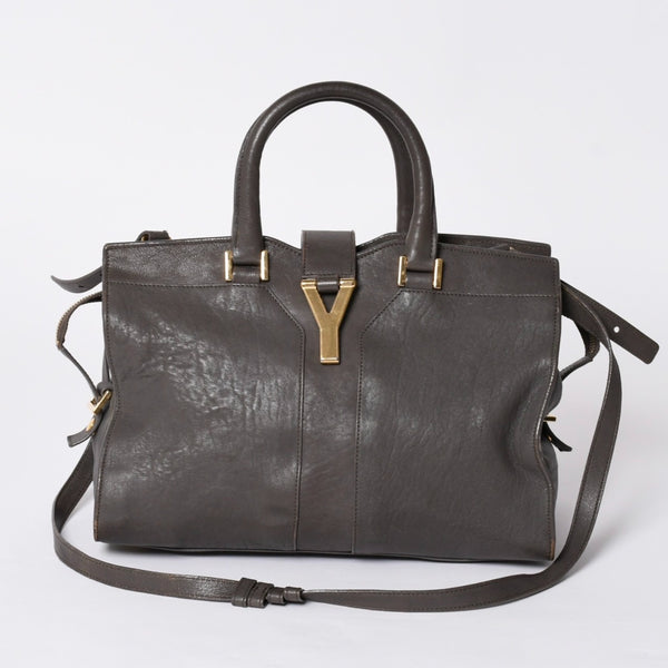 YVES SAINT LAURENT Yves Saint Laurent Cabas Chic 2WAY Handbag Shoulder Bag Y Line Charcoal Gray Gold Hardware Good Condition Used 4a001647