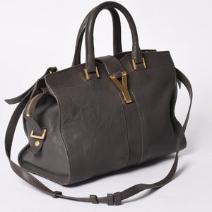 YVES SAINT LAURENT Yves Saint Laurent Cabas Chic 2WAY Handbag Shoulder Bag Y Line Charcoal Gray Gold Hardware Good Condition Used 4a001647