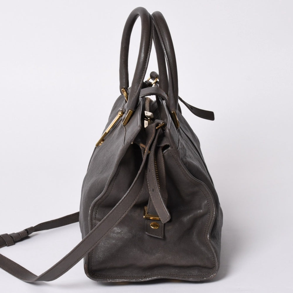 YVES SAINT LAURENT イヴ サンローラン カバスシック 2WAY ハンドバッグ ショルダーバッグ Yライン チャコールグレー ゴールド金具 美品 中古 4a001647