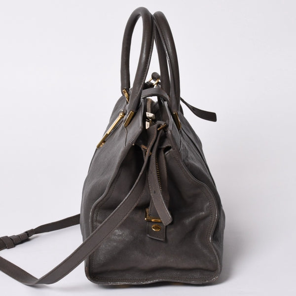YVES SAINT LAURENT Yves Saint Laurent Cabas Chic 2WAY Handbag Shoulder Bag Y Line Charcoal Gray Gold Hardware Good Condition Used 4a001647